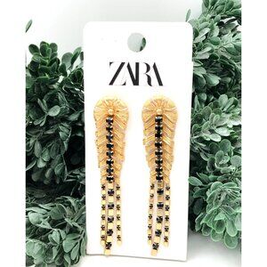 Vintage Style Gold & Black Statement Dangle Earrings By Zara
